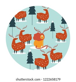 Seamless background with reindeers and lion vector