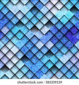 Seamless background. Relief blue geometric diagonal pattern in a lowpoly style.