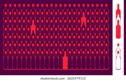 Seamless background with repeated wine bottle shapes, modular vector set