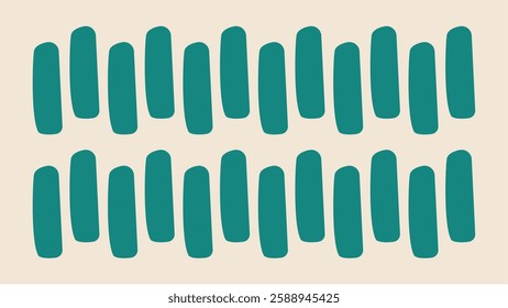 Seamless background with repeating elements freehand drawing vertical short rods similar to the worms in a row facing the green light on a dark green background.