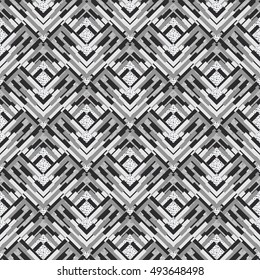  Seamless background. Retro backdrop. Memphis graphic. Avant-garde print. Vintage wallpaper. Bauhaus illustration. Black and white ornament. Hipster art. Monochrome  design. Geometry pattern. Vector.

