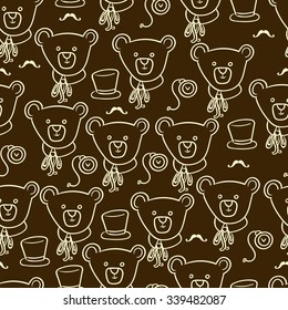 Seamless background with retro bears and top hats