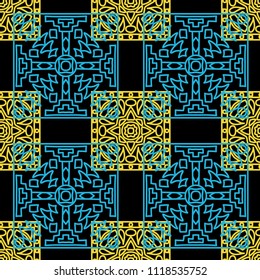 Seamless background.  Retro color background for fabric or paper. Abstract geometrical ethnic ornament with northern motifs. Vector texture.