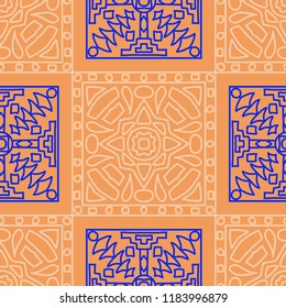 Seamless background.  Retro color background for fabric or paper. Abstract geometrical ethnic ornament with northern motifs. Vector texture.