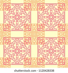 Seamless background.  Retro color background for paper or cover. Abstract geometrical ethnic ornament with northern motifs. Vector texture.