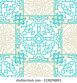 Seamless background.  Retro color background for paper or cover. Abstract geometrical ethnic ornament with northern motifs. Vector texture.