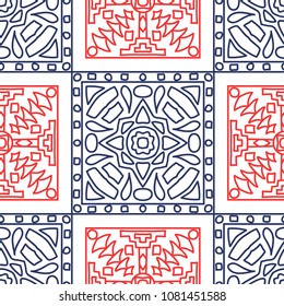 Seamless background.  Retro color pattern for paper or cover. Abstract geometrical ethnic ornament with northern motifs. Vector texture.