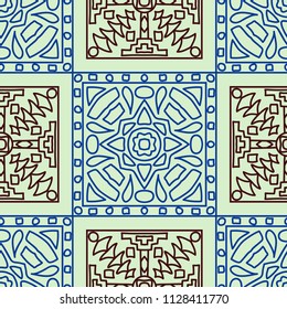 Seamless background.  Retro colorful vector background for paper or cover. Abstract geometrical ethnic ornament with northern motifs. Vector texture.