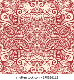 Seamless background, retro floral and geometric ornament, vector lace pattern, ethnic abstract decoration, hand drawn artwork 