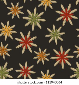 Seamless background with a retro flower pattern in dark colours.