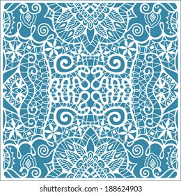 Seamless background, retro geometric ornament, vector lace pattern, abstract decoration, design elements collection, hand-drawn artwork, white and blue