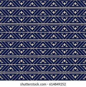 Seamless background retro navy blue Japanese geometry check frame chintz