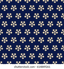 Seamless background retro navy blue Japanese round flower chintz