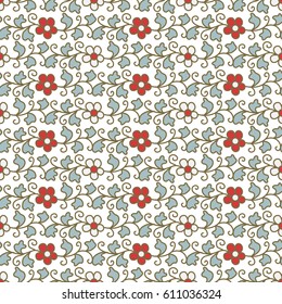 Seamless background retro red white spiral curve leaf vine flower