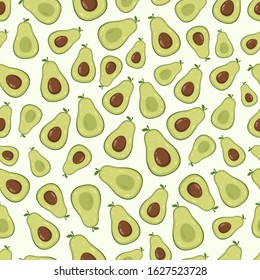 Seamless background with ripe avocado. Pattern with tasty avocado. Illustration in cartoon style can be used for children's clothing or things design, backgrounds, wrapper, wallpaper, banners.