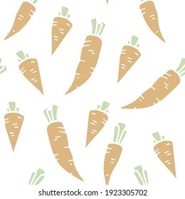 Seamless background. Ripe carrots isolated on a white background. Carrots without tops. Seasonal vegetables. 