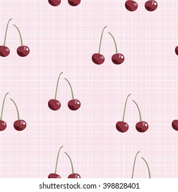 seamless background with ripe cherries on a pink background with texture