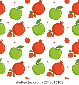 Seamless background of ripe fruits. Pattern of pomegranate and apple. Can be used for wallpaper, fabric, wrapping paper or decor. Vector illustration