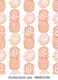 seamless background of ripe orange pineapples. hand-drawn illustration