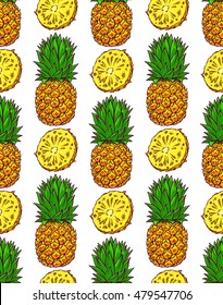 seamless background of ripe pineapples. hand-drawn illustration