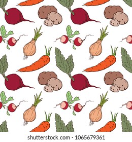 Seamless background of the ripe roots crops
