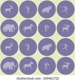 Seamless background with rock carvings and rock art for your design
