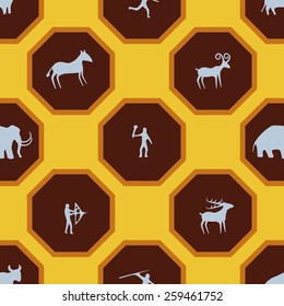Seamless background with rock carvings and rock art for your design