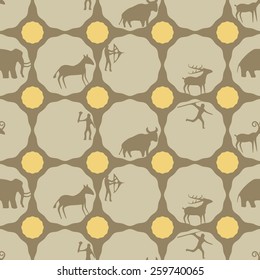 Seamless background with rock carvings and rock art for your design