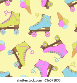 Seamless background with rollers and ice cream. A simple pattern. Summer time. Vector illustration.