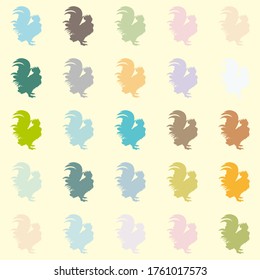 seamless background with rooster in lot of color vector illustrations