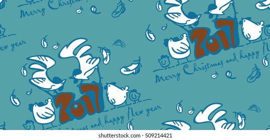 seamless background with a rooster, holiday wrap, chicken, chickens, funny chicken, symbol of the year, a happy Christmas and New Year