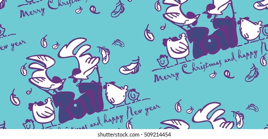 seamless background with a rooster, holiday wrap, chicken, chickens, funny chicken, symbol of the year, a happy Christmas and New Year