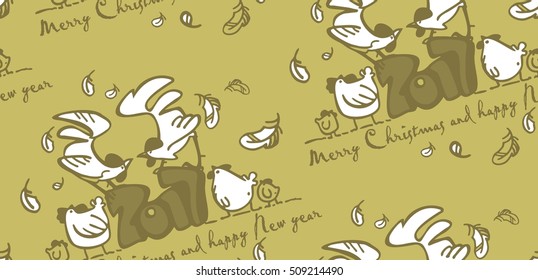 seamless background with a rooster, holiday wrap, chicken, chickens, funny chicken, symbol of the year, a happy Christmas and New Year