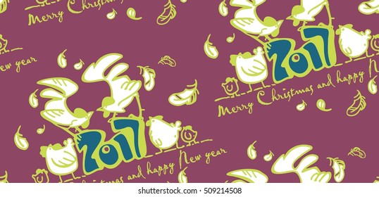 seamless background with a rooster, holiday wrap, chicken, chickens, funny chicken, symbol of the year, a happy Christmas and New Year