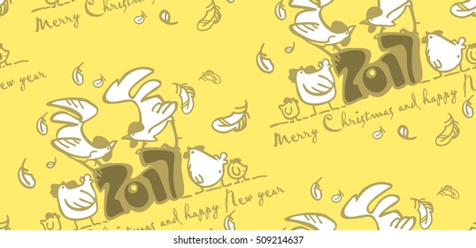 seamless background with a rooster, holiday wrap, chicken, chickens, funny chicken, symbol of the year, a happy Christmas and New Year