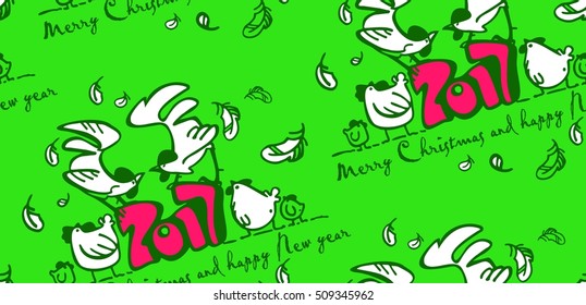 seamless background with a rooster, holiday wrap, chicken, chickens, funny chicken, symbol of the year, a happy Christmas and New Year