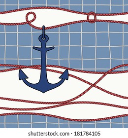 Seamless background from ropes and anchor. Vector illustration