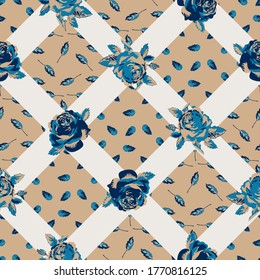 seamless background with rose and leaves, vector design for fabric, paper