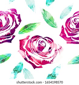 The seamless background of the rose. Mixed media. Vector illustration