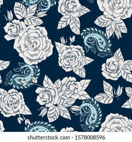 seamless background with rose and paisley