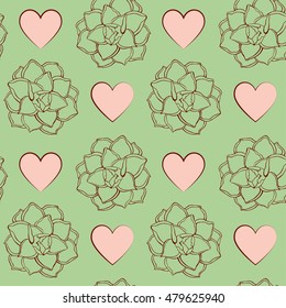 Seamless background with roses and heart.