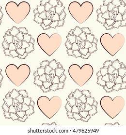 Seamless background with roses and heart.
