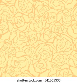 Seamless background with roses and leaves white on gentle-orange.