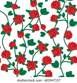 Seamless background with roses on white background. Vector