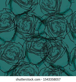 Seamless background with roses outline. Vector illustration.