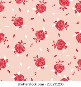 Seamless background with roses. Pink rose on a pink background. Vector fashionable designs for textiles
