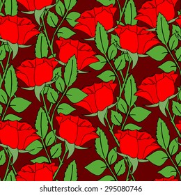 Seamless background with roses. Sketch of hand draw . Vector illustration