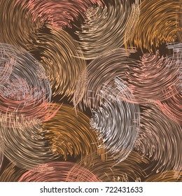 Seamless background with round multicolored strokes on a dark background. Vector pattern
