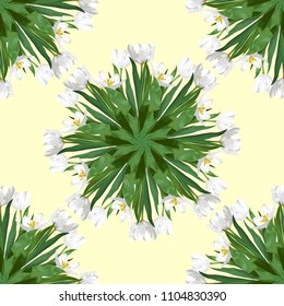 Seamless background with round patterns of white tulips