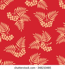 seamless background with Rowan brush on a Burgundy background.vector illustration